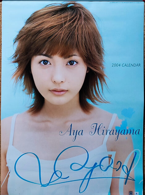直筆サイン入り。平山あや 2004年 カレンダー B2サイズ 枚綴り。未使用品。ハゴロモ TRY-X